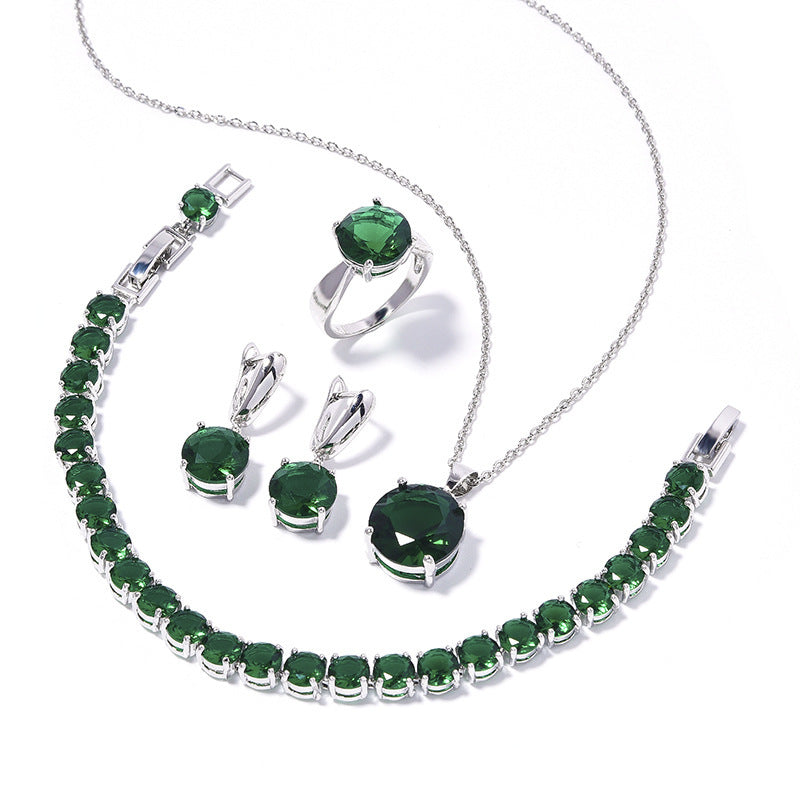 Geometric Round Earrings Ring Bracelet Necklace Ornament Suit