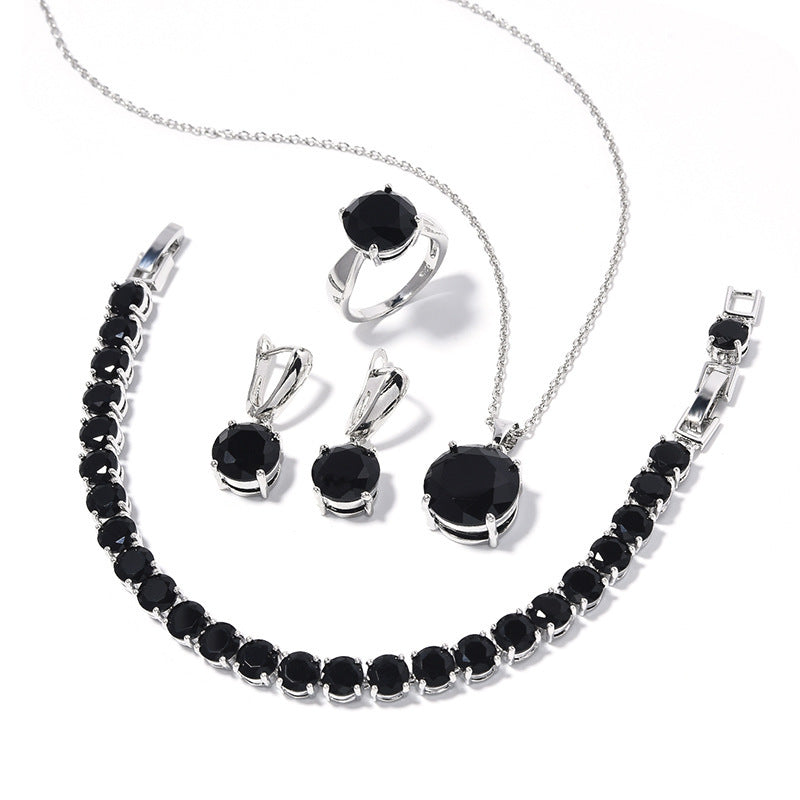 Geometric Round Earrings Ring Bracelet Necklace Ornament Suit