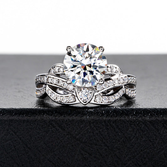 Moissanite Ring D Color Flower Head Ring Sterling Silver Twin Ring Set