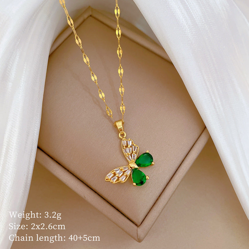 Hollow Butterfly Necklace And Earrings Suite Light Luxury Micro-inlaid Personality