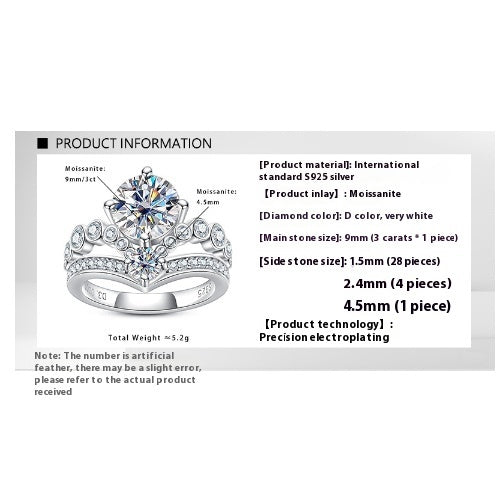 Moissanite Ring D Color Flower Head Ring Sterling Silver Twin Ring Set