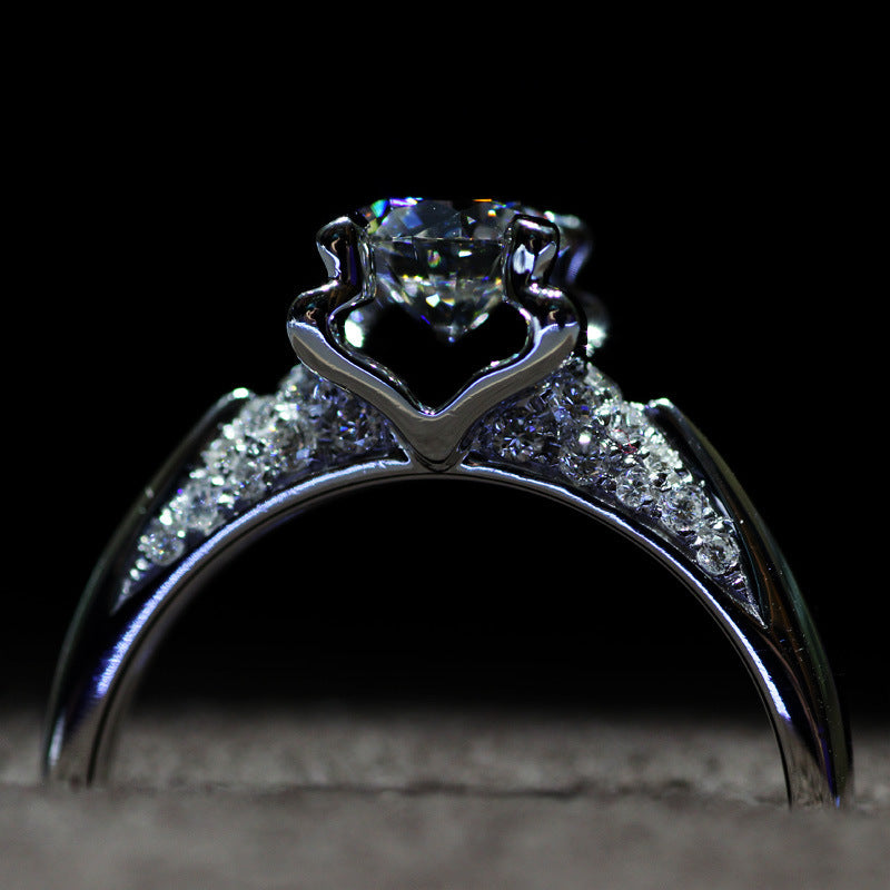 Electroplated White Gold Golden Bull Head Four-claw Diamond Ring Setting