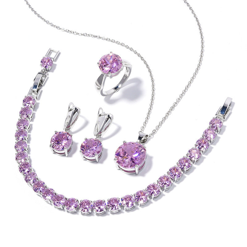 Geometric Round Earrings Ring Bracelet Necklace Ornament Suit