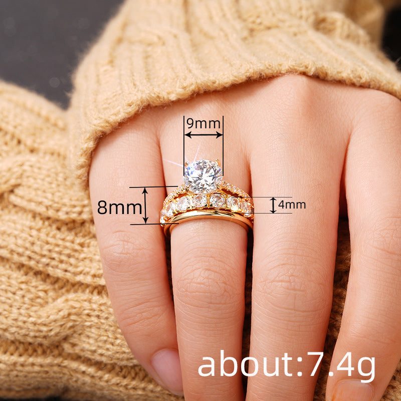 Elegant Three-piece Set Inlaid Zircon Elegant Diamond Ring
