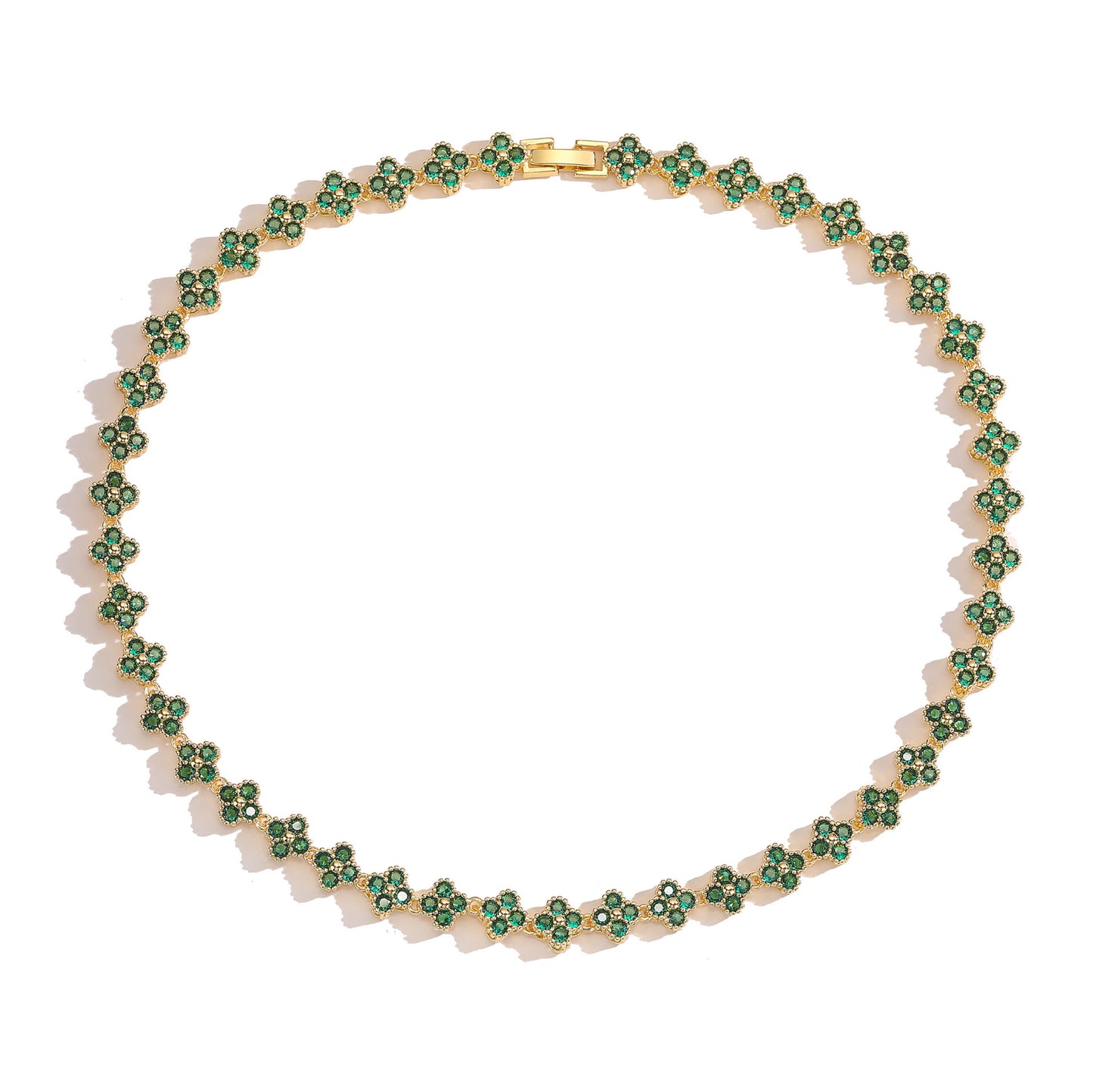 Copper Plating 18K Gold Inlaid Colorful Crystals Flower Bracelet Suit