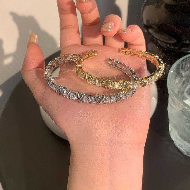 Cool Style Light Luxury X Letter Zircon Bracelet Design Open