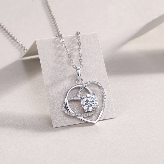 Heart To Heart - A Fashionable And Luxurious Diamond Jewelry Pendant Set With 1-carat Moissan Diamond S925 Sterling Silver And Platinum Plating