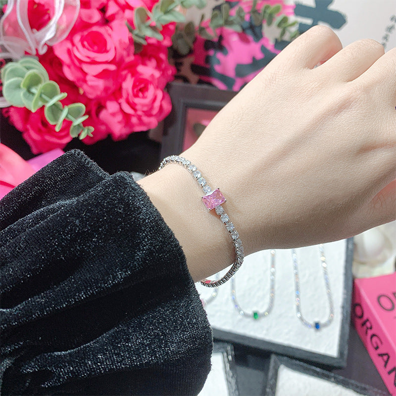 Simple And Versatile Sparkling Diamond Filled Square Candy Women's Bracelet