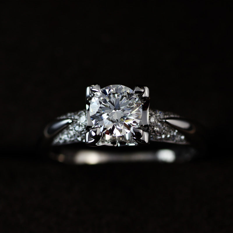 Electroplated White Gold Golden Bull Head Four-claw Diamond Ring Setting