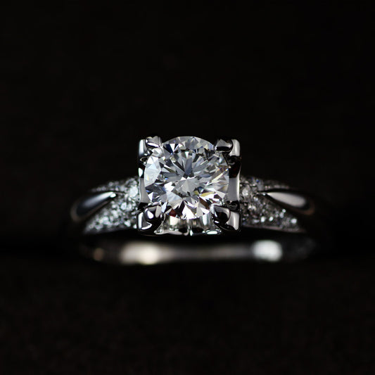 Electroplated White Gold Golden Bull Head Four-claw Diamond Ring Setting