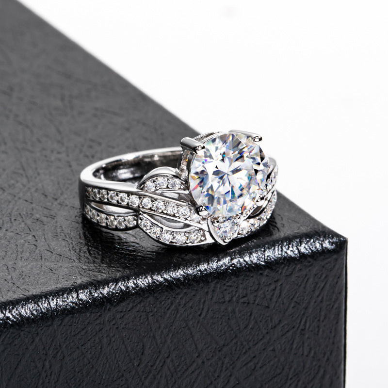 Moissanite Ring D Color Flower Head Ring Sterling Silver Twin Ring Set