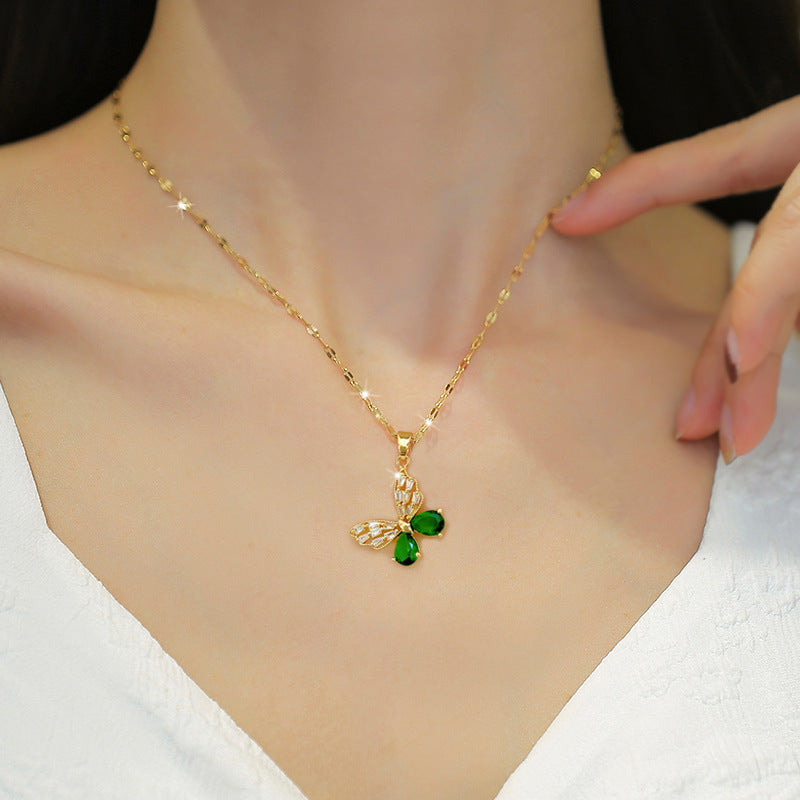 Hollow Butterfly Necklace And Earrings Suite Light Luxury Micro-inlaid Personality