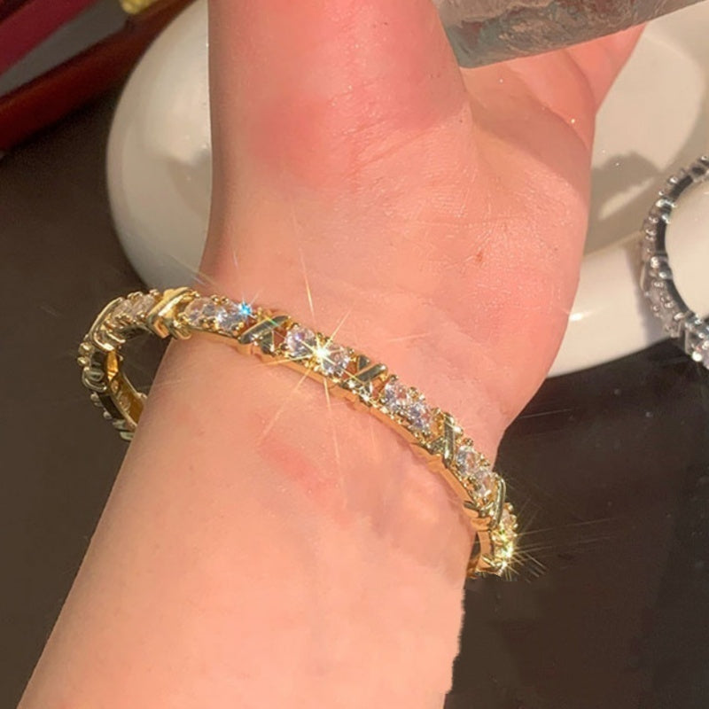 Cool Style Light Luxury X Letter Zircon Bracelet Design Open