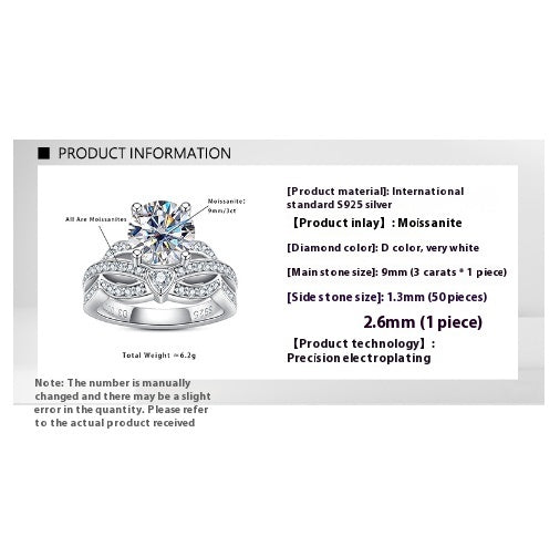 Moissanite Ring D Color Flower Head Ring Sterling Silver Twin Ring Set