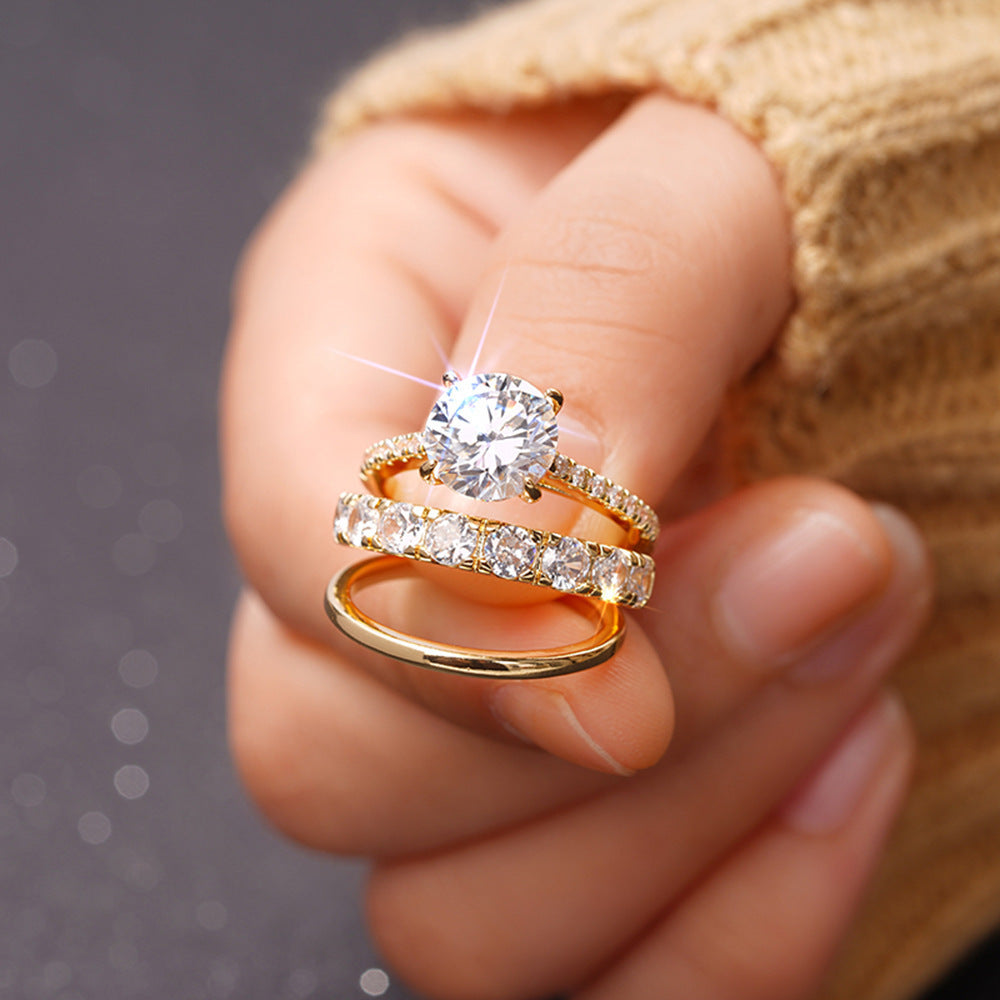 Elegant Three-piece Set Inlaid Zircon Elegant Diamond Ring